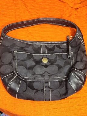 Coach Black and Dark Gray Signature Shoulder Bag